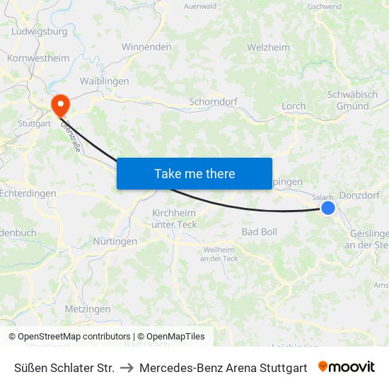 Süßen Schlater Str. to Mercedes-Benz Arena Stuttgart map