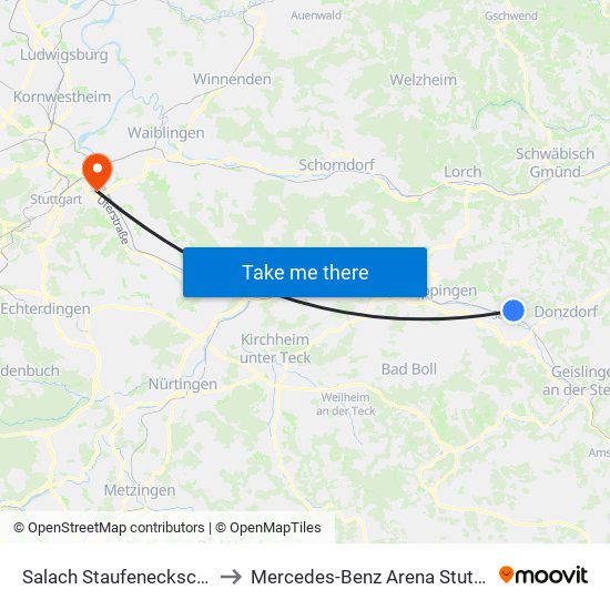 Salach Staufeneckschule to Mercedes-Benz Arena Stuttgart map