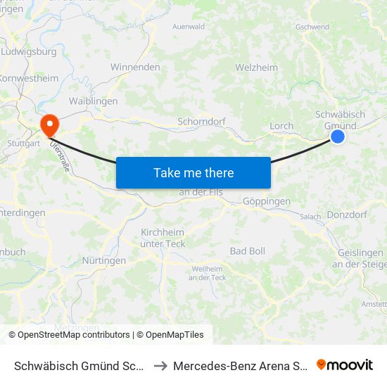 Schwäbisch Gmünd Schillerstr. to Mercedes-Benz Arena Stuttgart map