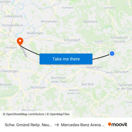 Schw. Gmünd Reitp. Neubr.Gasse to Mercedes-Benz Arena Stuttgart map