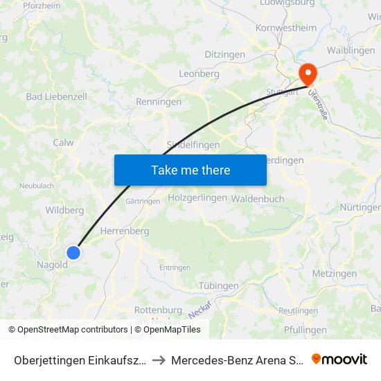 Oberjettingen Einkaufszentrum to Mercedes-Benz Arena Stuttgart map