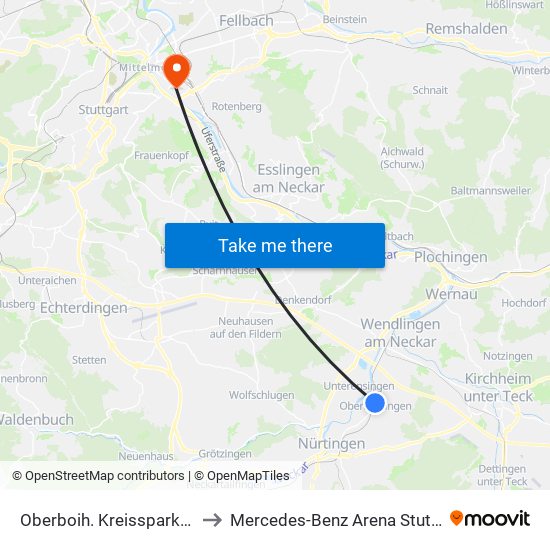 Oberboih. Kreissparkasse to Mercedes-Benz Arena Stuttgart map
