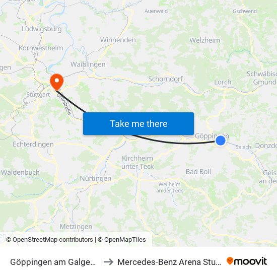 Göppingen am Galgenberg to Mercedes-Benz Arena Stuttgart map