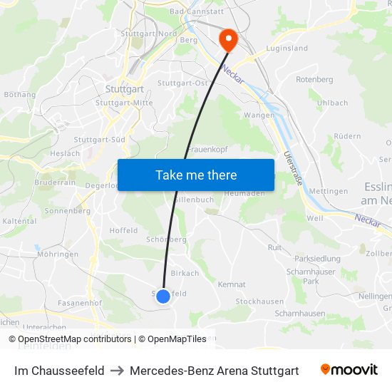 Im Chausseefeld to Mercedes-Benz Arena Stuttgart map