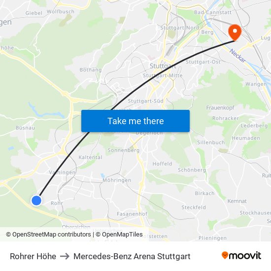 Rohrer Höhe to Mercedes-Benz Arena Stuttgart map