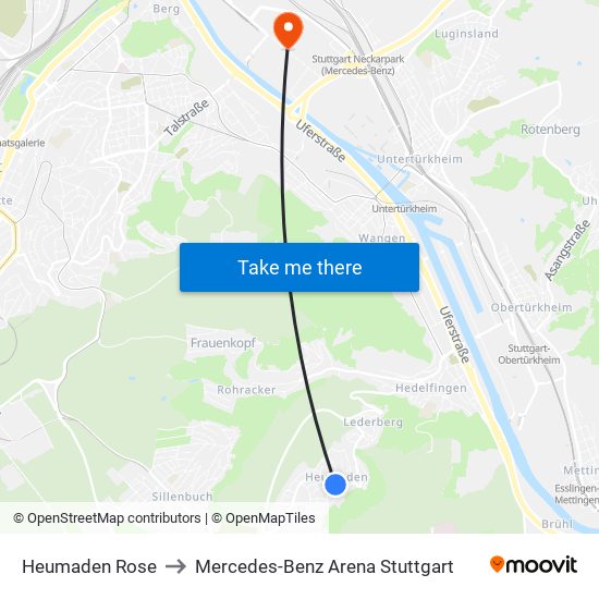 Heumaden Rose to Mercedes-Benz Arena Stuttgart map