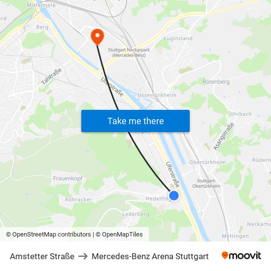 Amstetter Straße to Mercedes-Benz Arena Stuttgart map