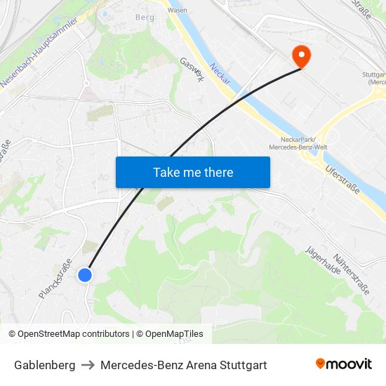 Gablenberg to Mercedes-Benz Arena Stuttgart map