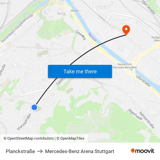 Planckstraße to Mercedes-Benz Arena Stuttgart map