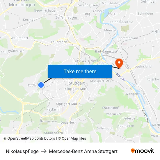 Nikolauspflege to Mercedes-Benz Arena Stuttgart map
