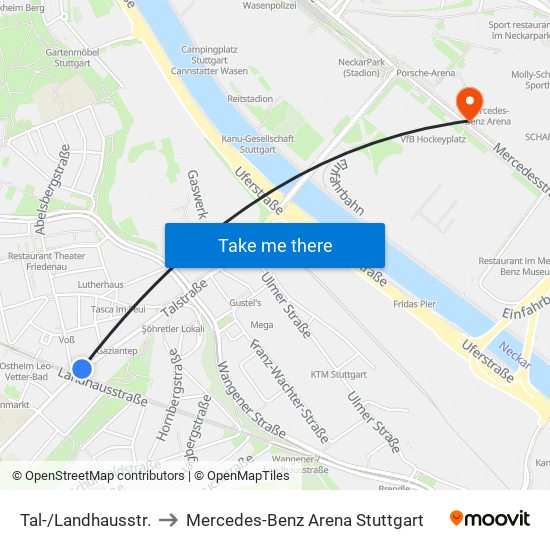 Tal-/Landhausstr. to Mercedes-Benz Arena Stuttgart map