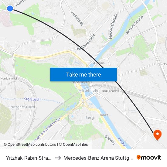Yitzhak-Rabin-Straße to Mercedes-Benz Arena Stuttgart map