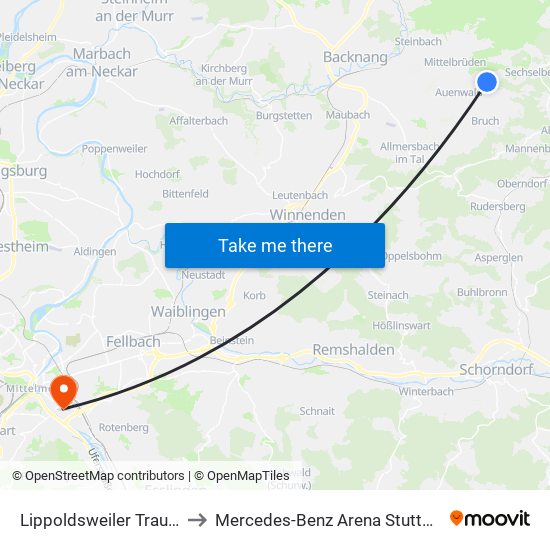 Lippoldsweiler Traube to Mercedes-Benz Arena Stuttgart map