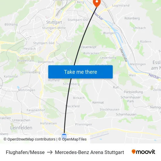 Flughafen/Messe to Mercedes-Benz Arena Stuttgart map