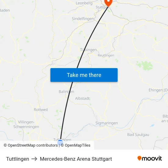 Tuttlingen to Mercedes-Benz Arena Stuttgart map