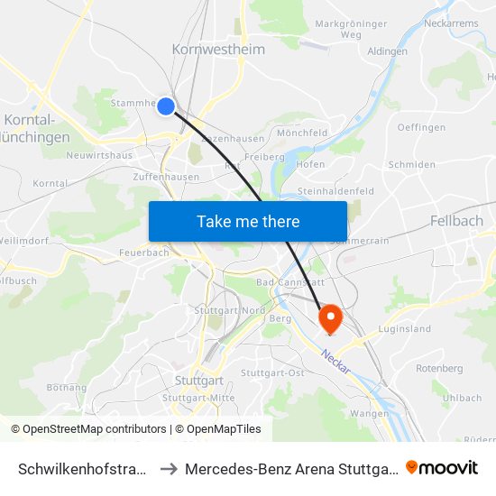 Schwilkenhofstraße to Mercedes-Benz Arena Stuttgart map