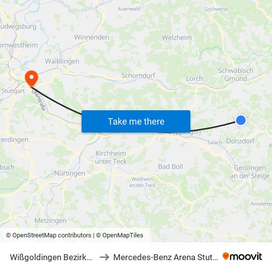 Wißgoldingen Bezirksamt to Mercedes-Benz Arena Stuttgart map