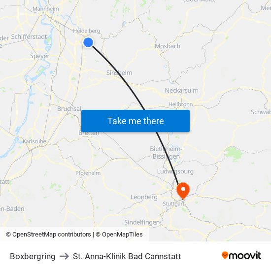 Boxbergring to St. Anna-Klinik Bad Cannstatt map