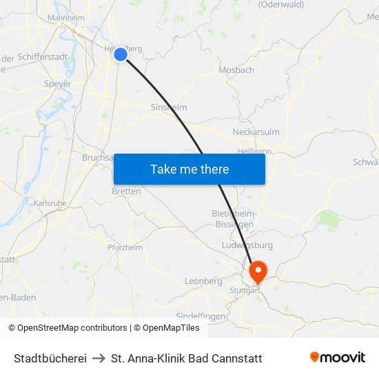 Stadtbücherei to St. Anna-Klinik Bad Cannstatt map