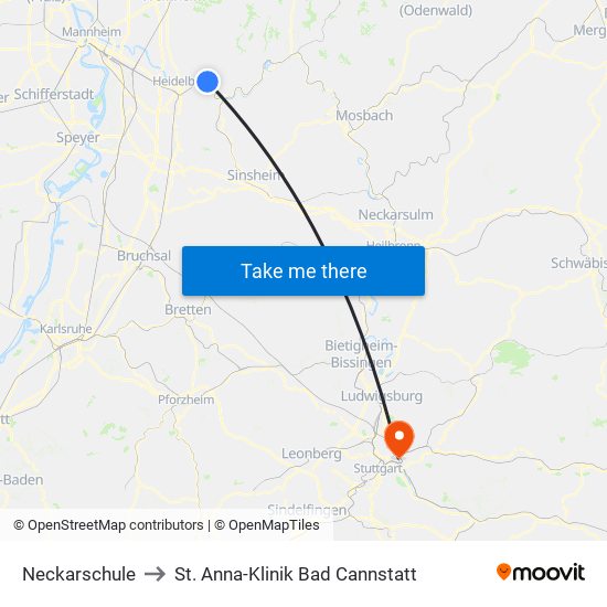 Neckarschule to St. Anna-Klinik Bad Cannstatt map