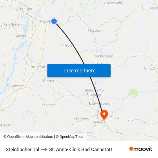 Steinbacher Tal to St. Anna-Klinik Bad Cannstatt map