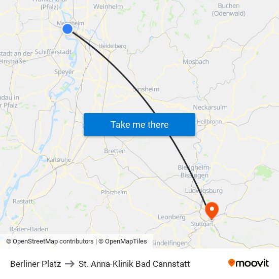 Berliner Platz to St. Anna-Klinik Bad Cannstatt map