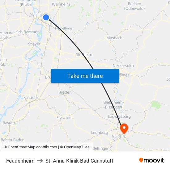 Feudenheim to St. Anna-Klinik Bad Cannstatt map