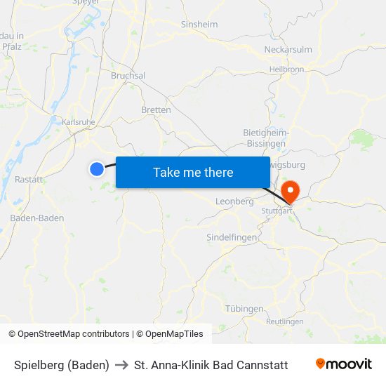 Spielberg (Baden) to St. Anna-Klinik Bad Cannstatt map