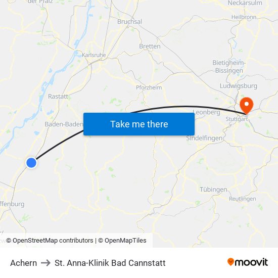 Achern to St. Anna-Klinik Bad Cannstatt map