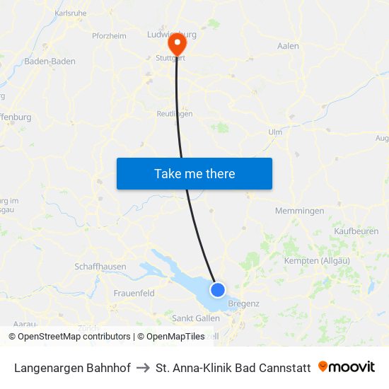 Langenargen Bahnhof to St. Anna-Klinik Bad Cannstatt map
