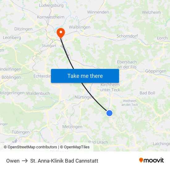 Owen to St. Anna-Klinik Bad Cannstatt map
