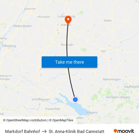 Markdorf Bahnhof to St. Anna-Klinik Bad Cannstatt map