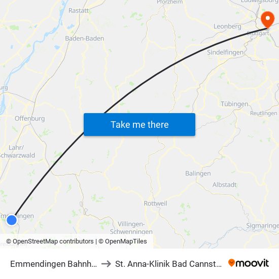 Emmendingen Bahnhof to St. Anna-Klinik Bad Cannstatt map