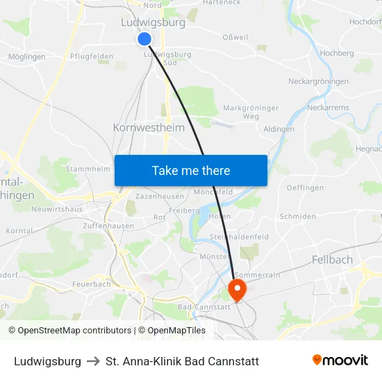 Ludwigsburg to St. Anna-Klinik Bad Cannstatt map