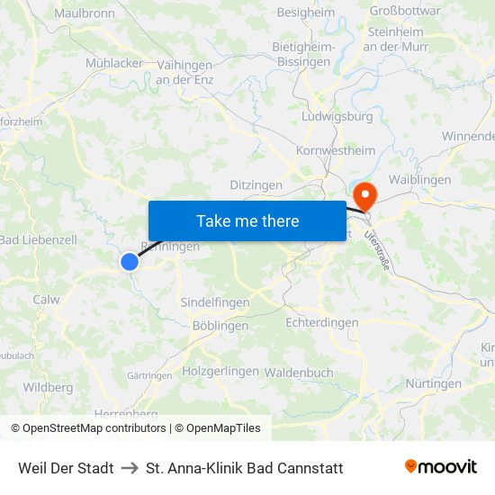 Weil Der Stadt to St. Anna-Klinik Bad Cannstatt map