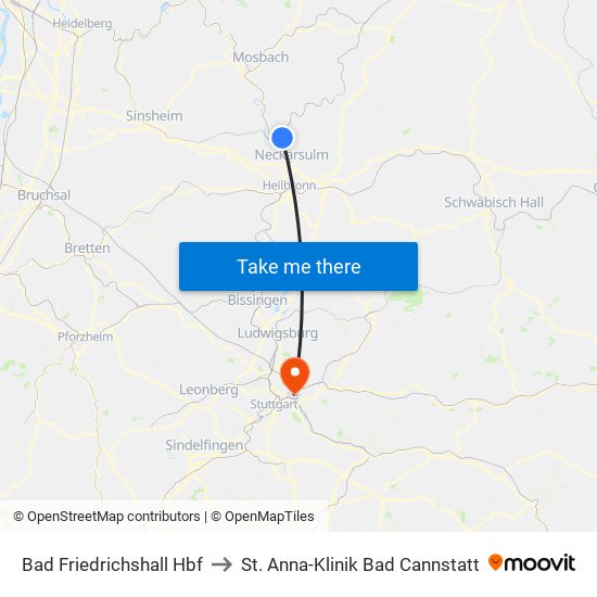 Bad Friedrichshall Hbf to St. Anna-Klinik Bad Cannstatt map