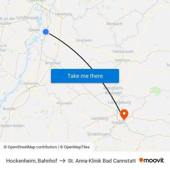 Hockenheim, Bahnhof to St. Anna-Klinik Bad Cannstatt map