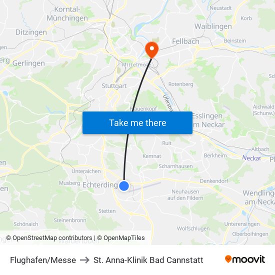 Flughafen/Messe to St. Anna-Klinik Bad Cannstatt map