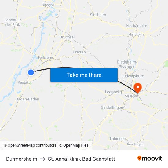 Durmersheim to St. Anna-Klinik Bad Cannstatt map