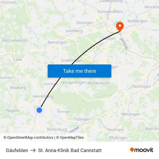 Gäufelden to St. Anna-Klinik Bad Cannstatt map