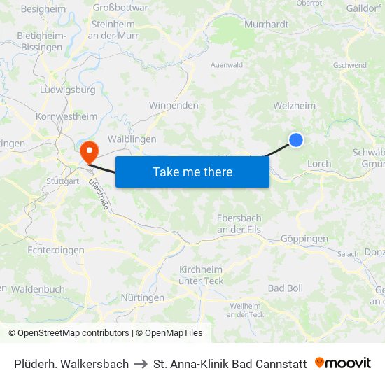 Plüderh. Walkersbach to St. Anna-Klinik Bad Cannstatt map