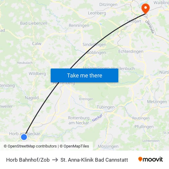 Horb Bahnhof/Zob to St. Anna-Klinik Bad Cannstatt map