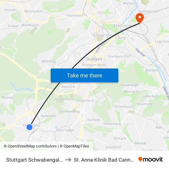 Stuttgart Schwabengalerie to St. Anna-Klinik Bad Cannstatt map