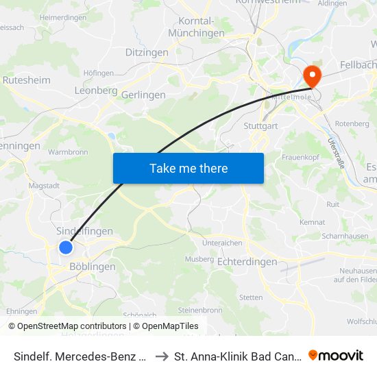 Sindelf. Mercedes-Benz Tor VII to St. Anna-Klinik Bad Cannstatt map