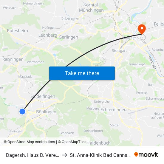 Dagersh. Haus D. Vereine to St. Anna-Klinik Bad Cannstatt map