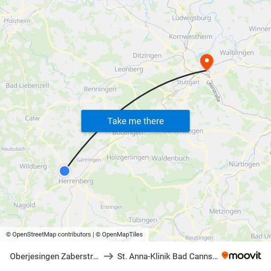 Oberjesingen Zaberstraße to St. Anna-Klinik Bad Cannstatt map