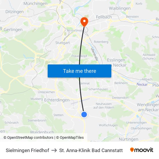 Sielmingen Friedhof to St. Anna-Klinik Bad Cannstatt map