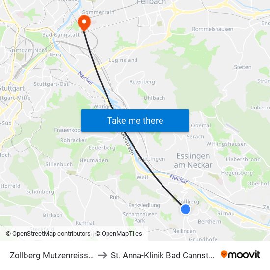 Zollberg Mutzenreisstr. to St. Anna-Klinik Bad Cannstatt map