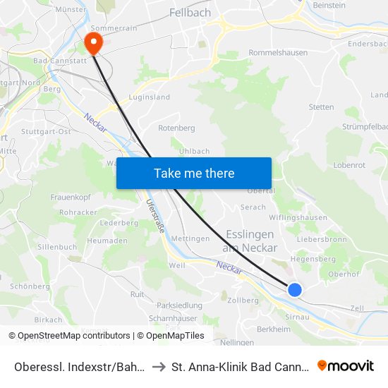 Oberessl. Indexstr/Bahnhof to St. Anna-Klinik Bad Cannstatt map