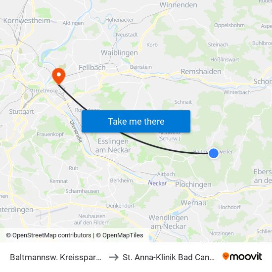 Baltmannsw. Kreissparkasse to St. Anna-Klinik Bad Cannstatt map